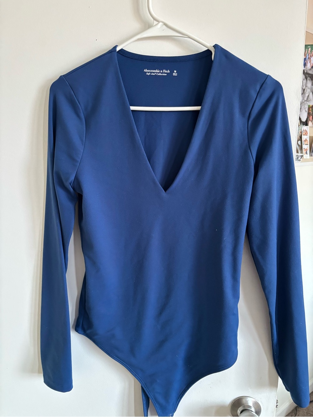 Abercrombie & Fitch Deep V Long-Sleeve Bodysuit - Blue